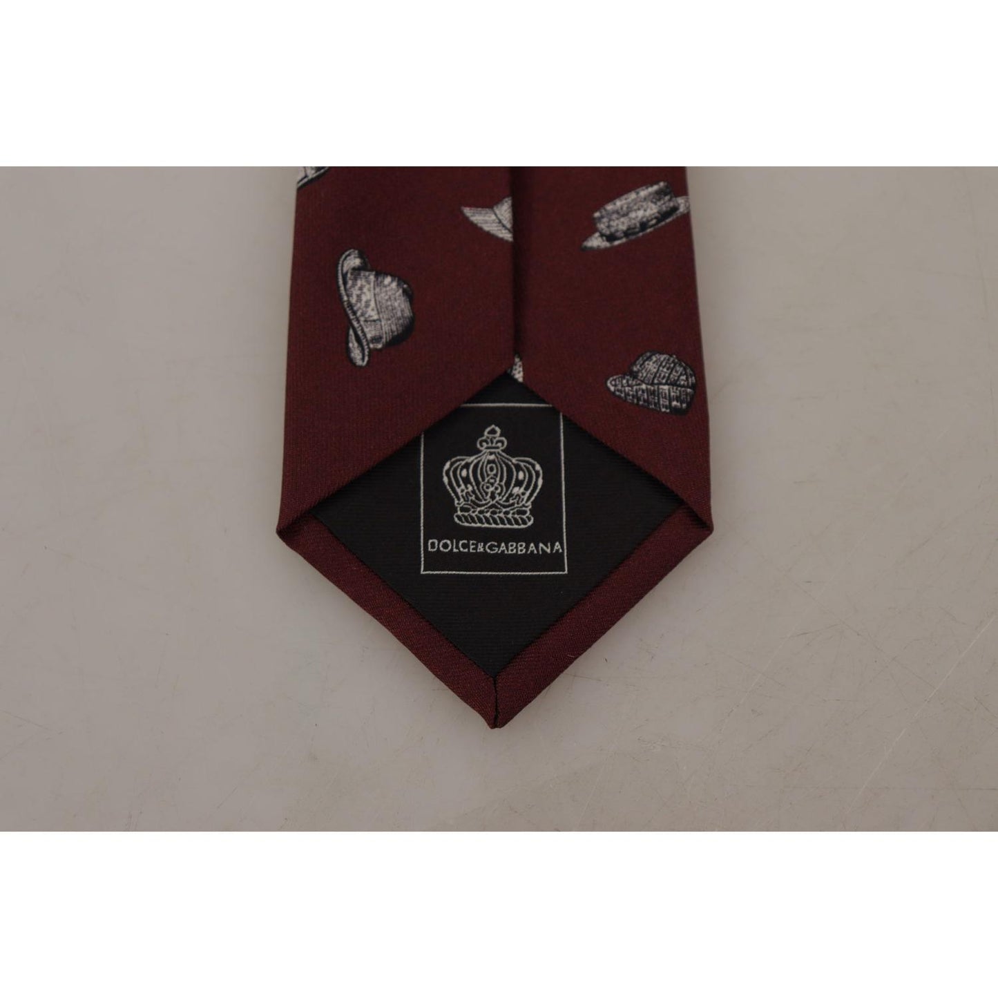 Dolce & Gabbana Maroon Hat Pattern 100% Silk Adjustable Accessory Tie Dolce & Gabbana