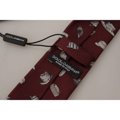 Dolce & Gabbana Maroon Hat Pattern 100% Silk Adjustable Accessory Tie Dolce & Gabbana