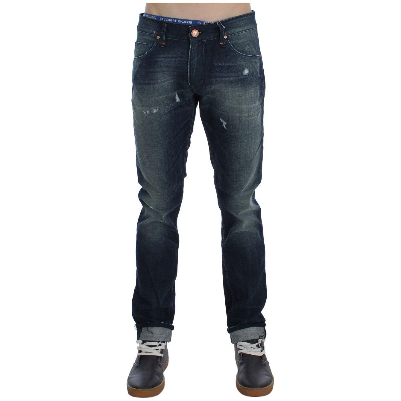 Acht Blue Wash Cotton Denim Slim Fit Jeans