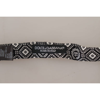 Dolce & Gabbana Black white 100% Silk Adjustable Neck Papillon Tie Dolce & Gabbana