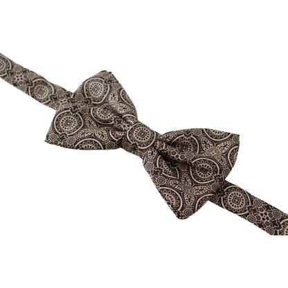 Dolce & Gabbana Black white 100% Silk Adjustable Neck Papillon Tie Dolce & Gabbana