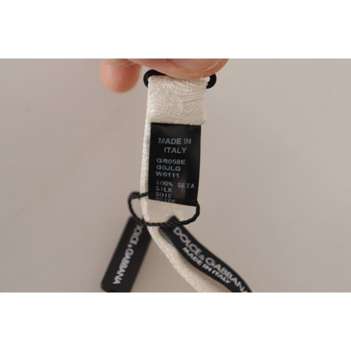 Dolce & Gabbana White 100% Silk Slim Adjustable Neck Papillon Tie Dolce & Gabbana