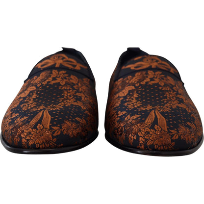 Dolce & Gabbana Blue Rust Floral Slippers Loafers Shoes Dolce & Gabbana