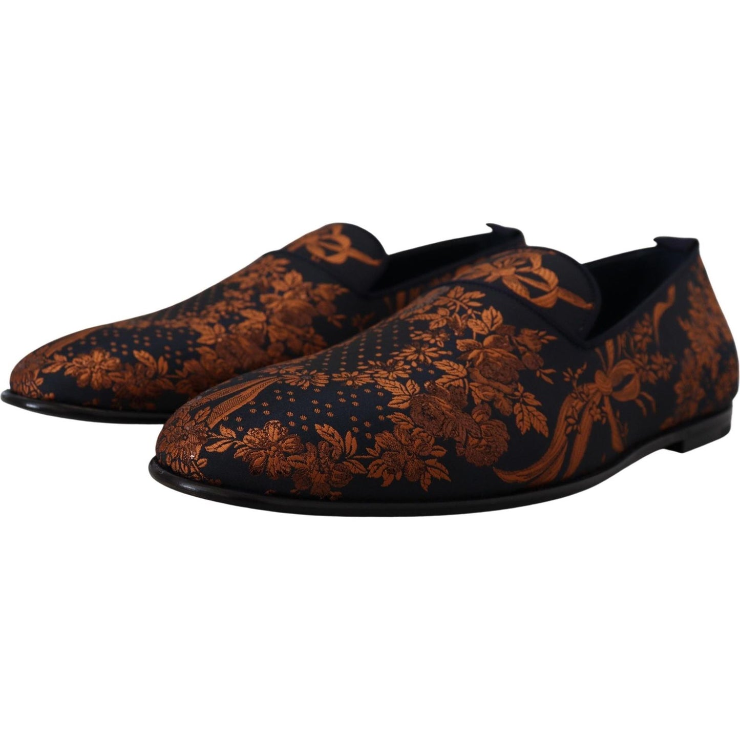 Dolce & Gabbana Blue Rust Floral Slippers Loafers Shoes Dolce & Gabbana