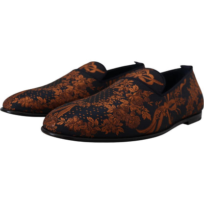 Dolce & Gabbana Blue Rust Floral Slippers Loafers Shoes Dolce & Gabbana