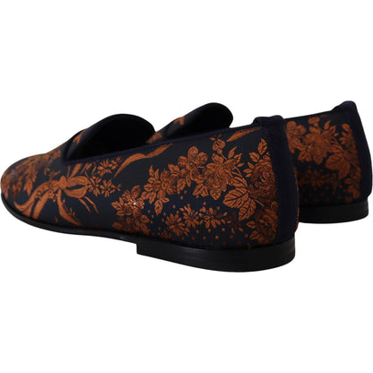 Dolce & Gabbana Blue Rust Floral Slippers Loafers Shoes Dolce & Gabbana