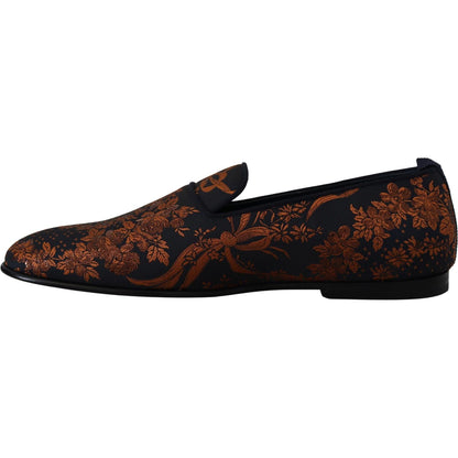 Dolce & Gabbana Blue Rust Floral Slippers Loafers Shoes Dolce & Gabbana