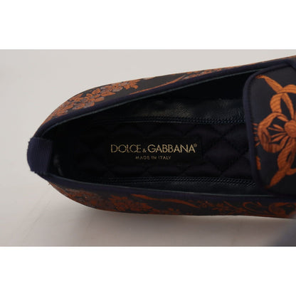 Dolce & Gabbana Blue Rust Floral Slippers Loafers Shoes Dolce & Gabbana