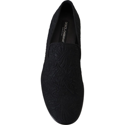 Dolce & Gabbana Black Floral Jacquard Slippers Loafers Shoes Dolce & Gabbana