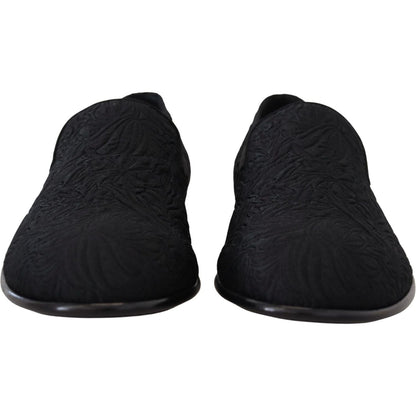 Dolce & Gabbana Black Floral Jacquard Slippers Loafers Shoes Dolce & Gabbana