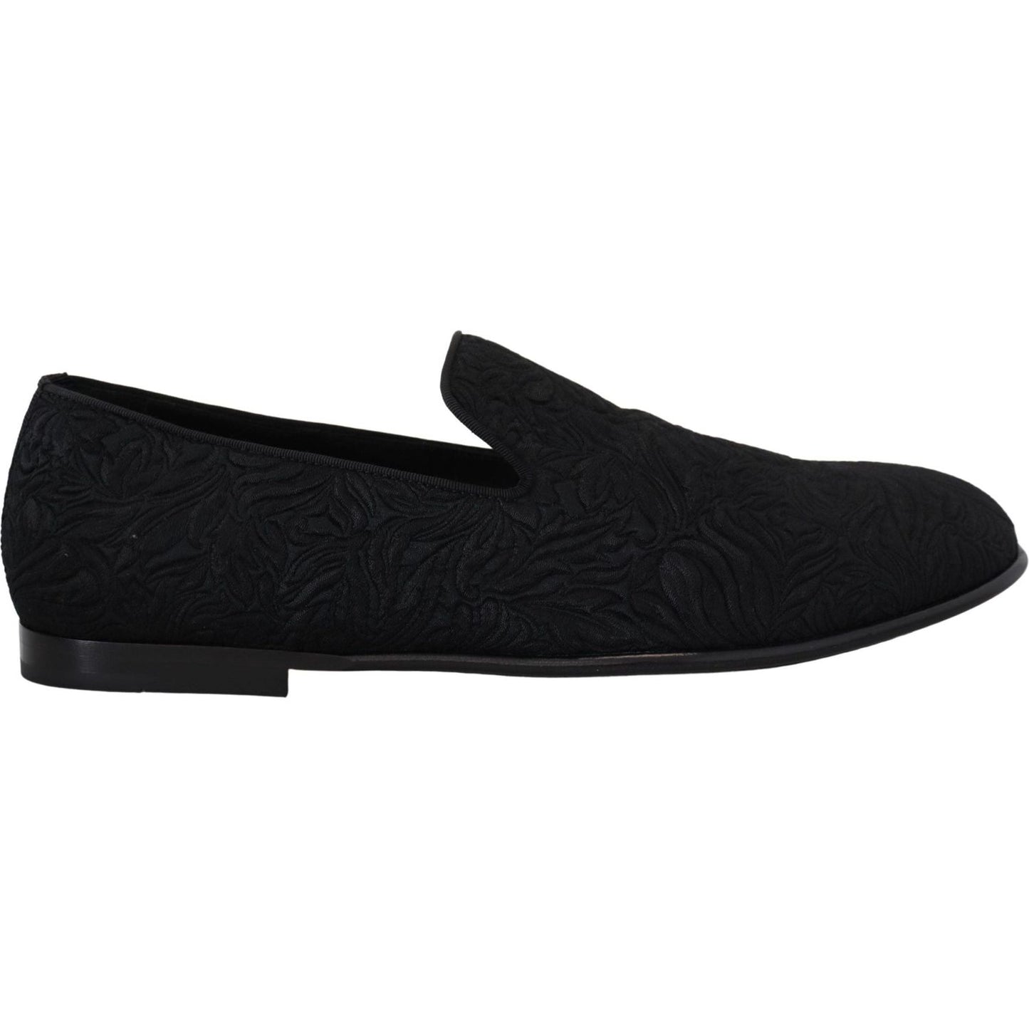 Dolce & Gabbana Black Floral Jacquard Slippers Loafers Shoes Dolce & Gabbana