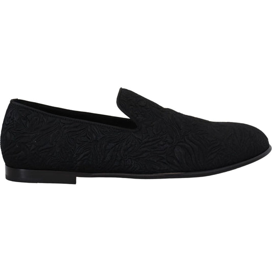 Dolce & Gabbana Black Floral Jacquard Slippers Loafers Shoes Dolce & Gabbana