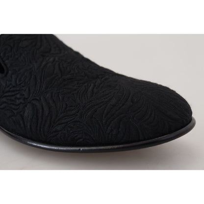 Dolce & Gabbana Black Floral Jacquard Slippers Loafers Shoes Dolce & Gabbana