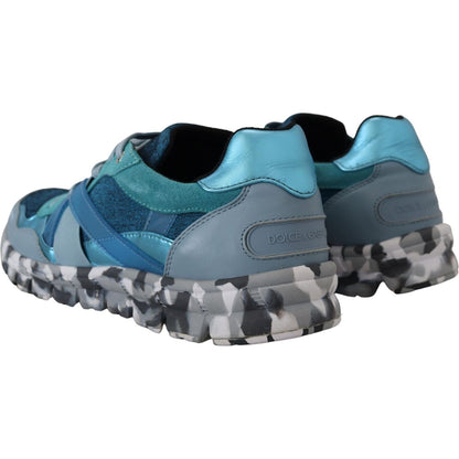 Dolce & Gabbana Blue Gray Leather Sport Low Top Sneakers Dolce & Gabbana