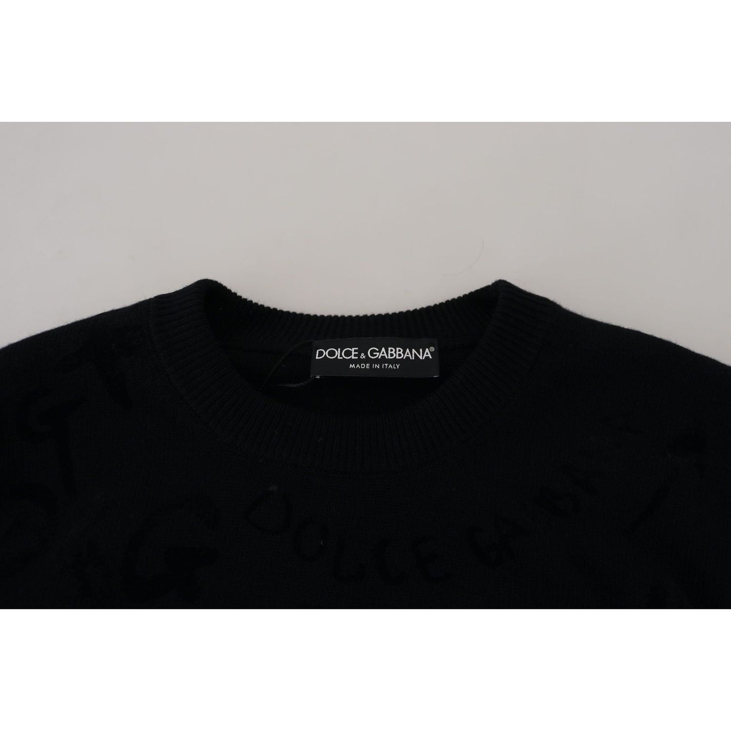 Dolce & Gabbana Black Wool Logo Pattern Crewneck Pullover Sweater Dolce & Gabbana