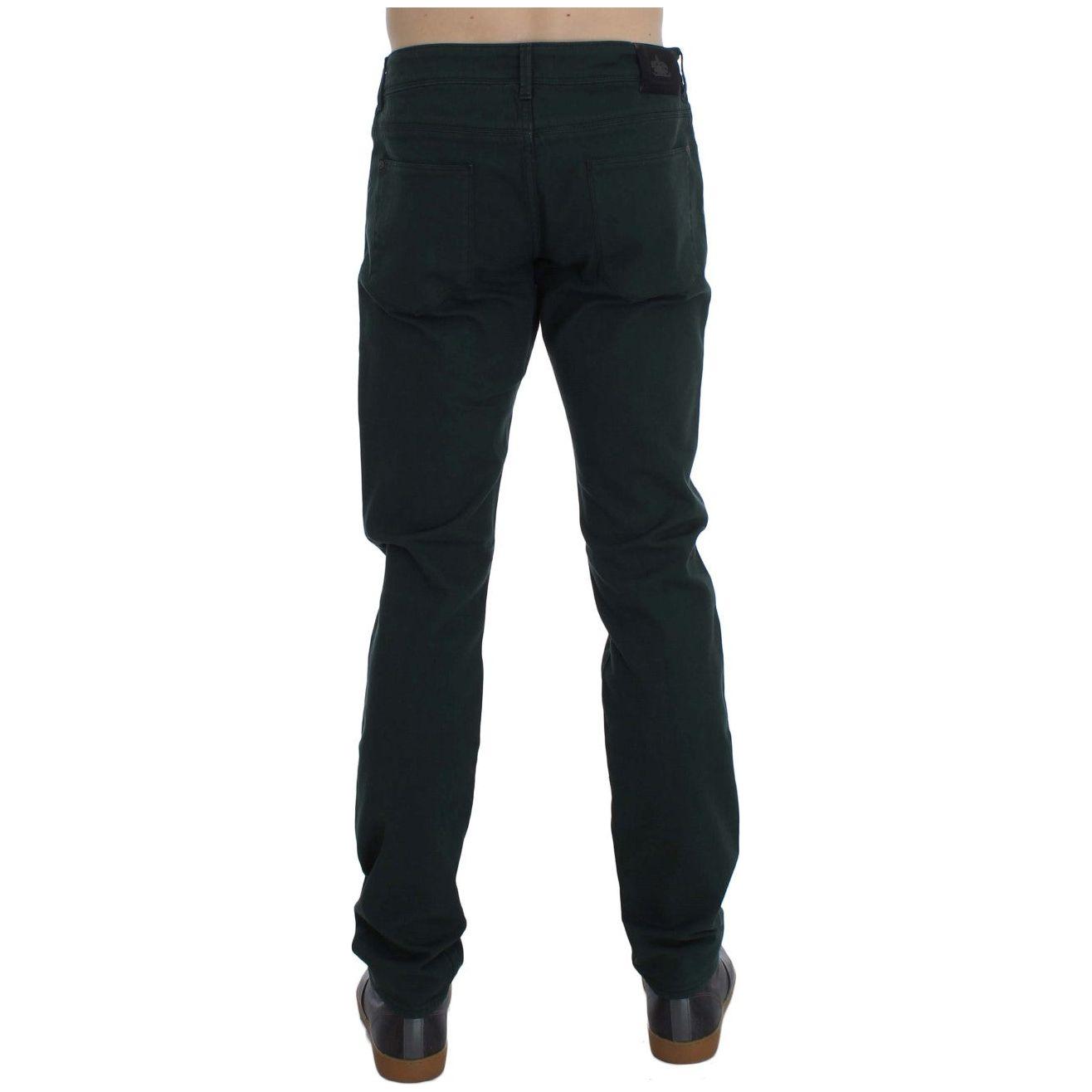 Ermanno Scervino Green Cotton Denim Stretch Straight Fit Jeans