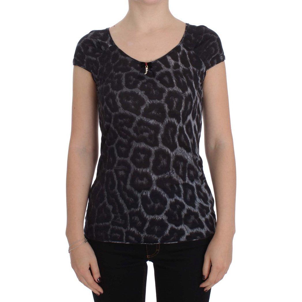 Cavalli Gray Leopard Modal T-Shirt Blouse Top Cavalli