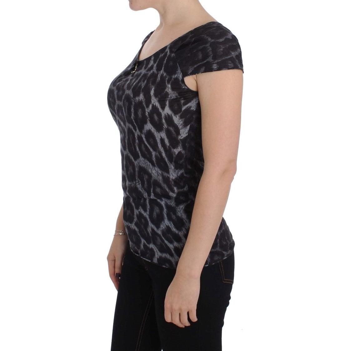 Cavalli Gray Leopard Modal T-Shirt Blouse Top Cavalli
