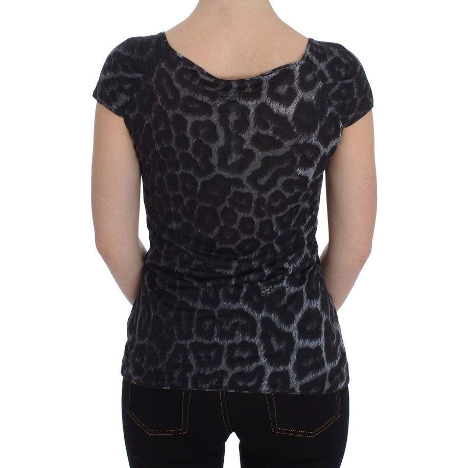 Cavalli Gray Leopard Modal T-Shirt Blouse Top Cavalli