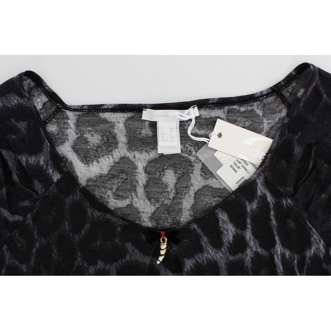 Cavalli Gray Leopard Modal T-Shirt Blouse Top Cavalli