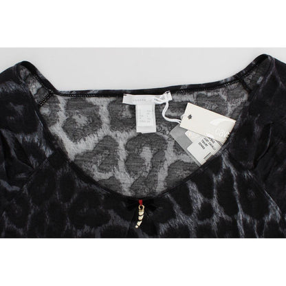 Cavalli Gray Leopard Modal T-Shirt Blouse Top Cavalli