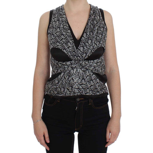 Karl Lagerfeld Gray Black Silk Blouse Top Karl Lagerfeld