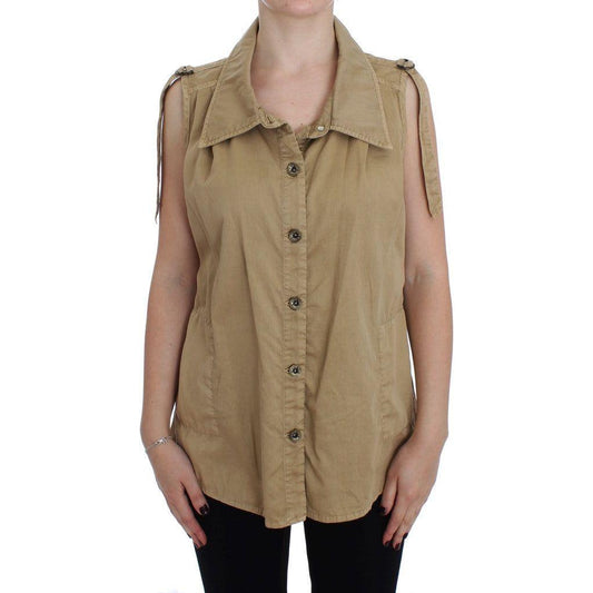 PLEIN SUD Beige Cotton Sleeveless Shirt PLEIN SUD