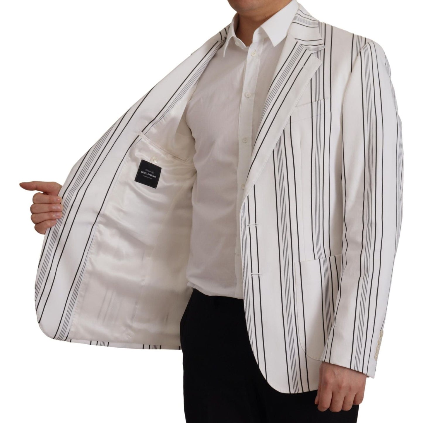 Dolce & Gabbana White Stripes Cotton Single Breasted Blazer Dolce & Gabbana
