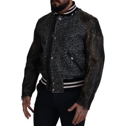 Dolce & Gabbana Black Houndstooth Polyester Bomber Jacket Dolce & Gabbana