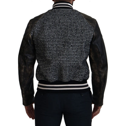 Dolce & Gabbana Black Houndstooth Polyester Bomber Jacket Dolce & Gabbana