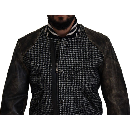 Dolce & Gabbana Black Houndstooth Polyester Bomber Jacket Dolce & Gabbana