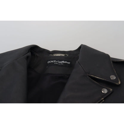 Dolce & Gabbana Black Leather Biker Coat Zipper Jacket Dolce & Gabbana