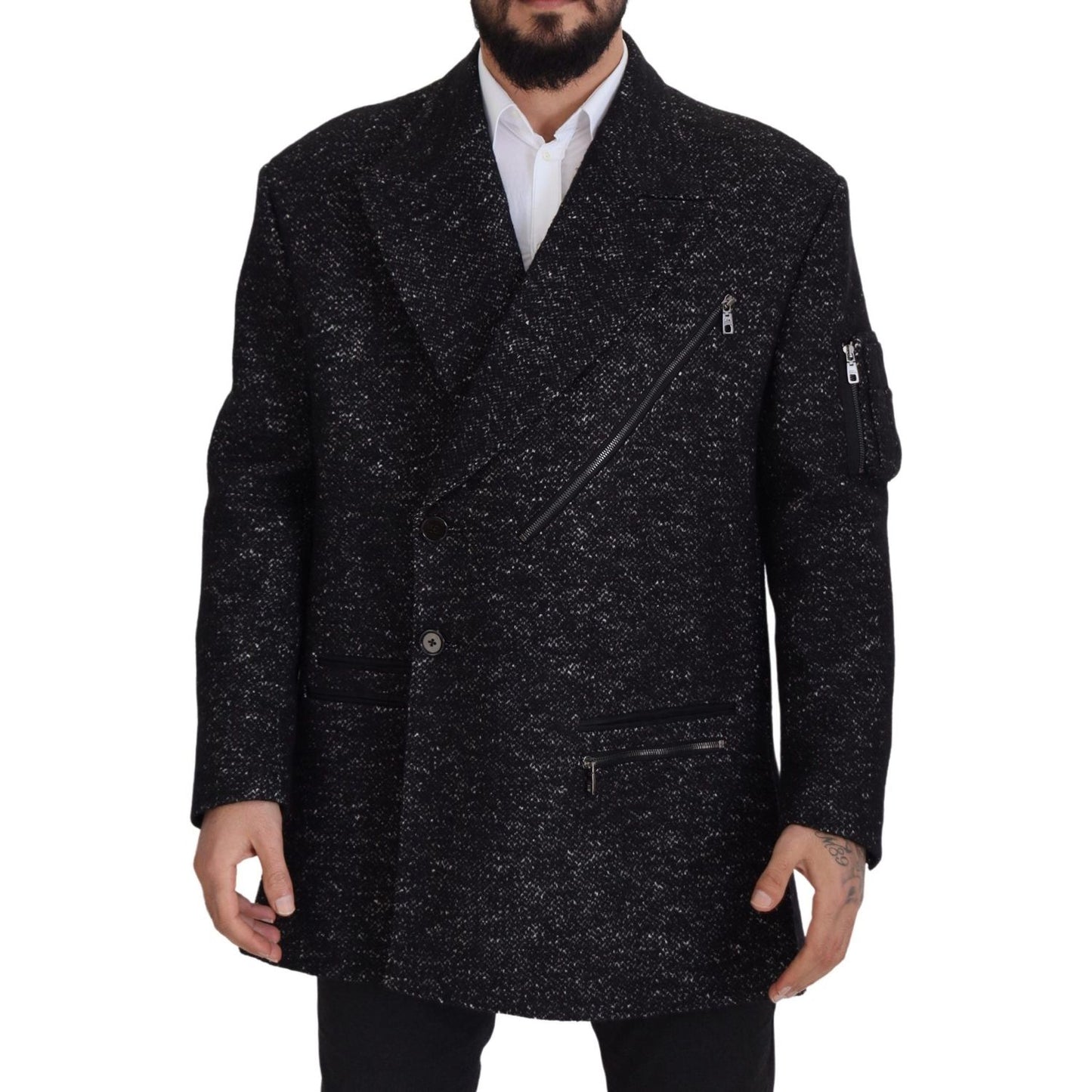 Dolce & Gabbana Black Wool Double Breasted Coat Men Jacket Dolce & Gabbana