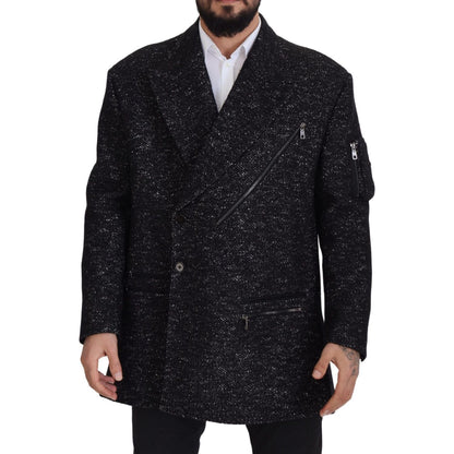 Dolce & Gabbana Black Wool Double Breasted Coat Men Jacket Dolce & Gabbana