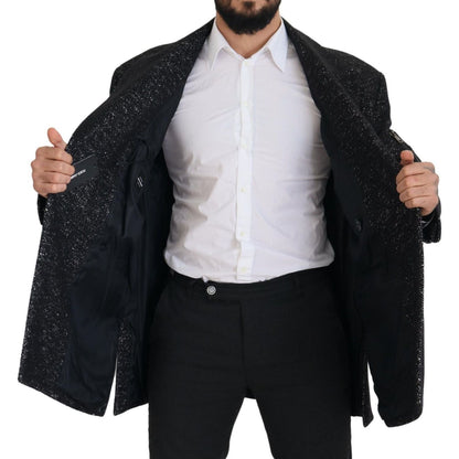Dolce & Gabbana Black Wool Double Breasted Coat Men Jacket Dolce & Gabbana