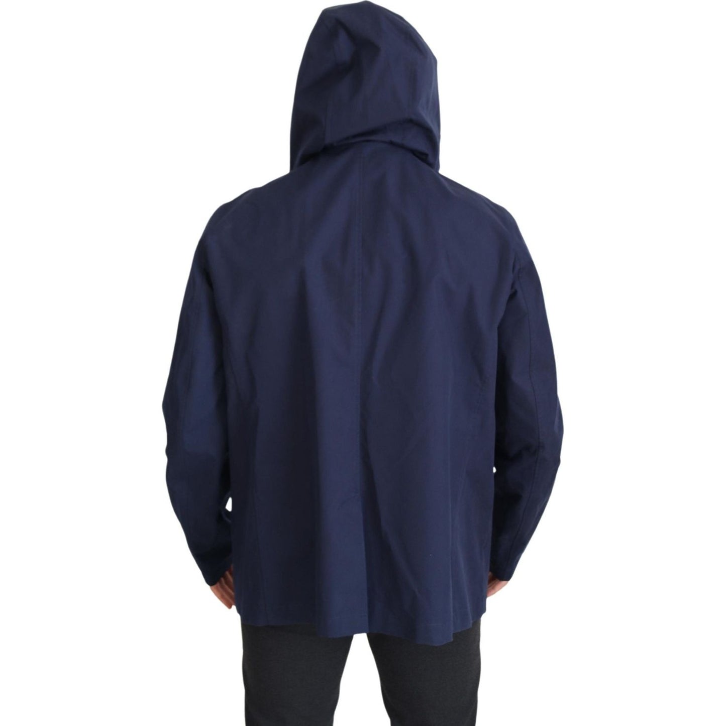 Dolce & Gabbana Blue Hooded Double Breasted Coat Jacket Dolce & Gabbana