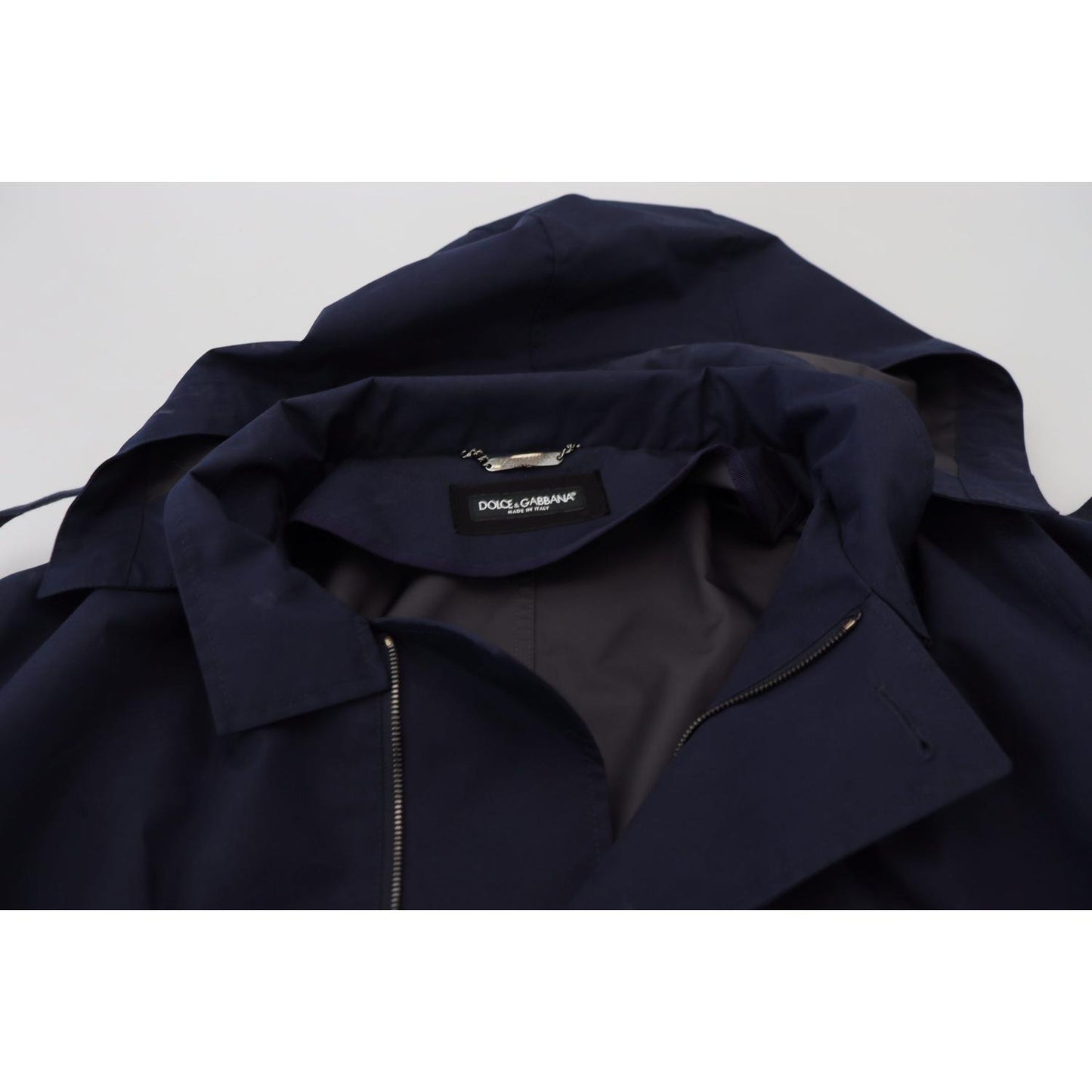 Dolce & Gabbana Blue Hooded Double Breasted Coat Jacket Dolce & Gabbana