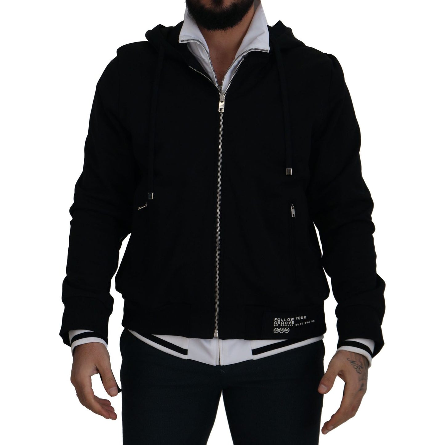Dolce & Gabbana Black Polyester Hooded Full Zip Jacket Dolce & Gabbana