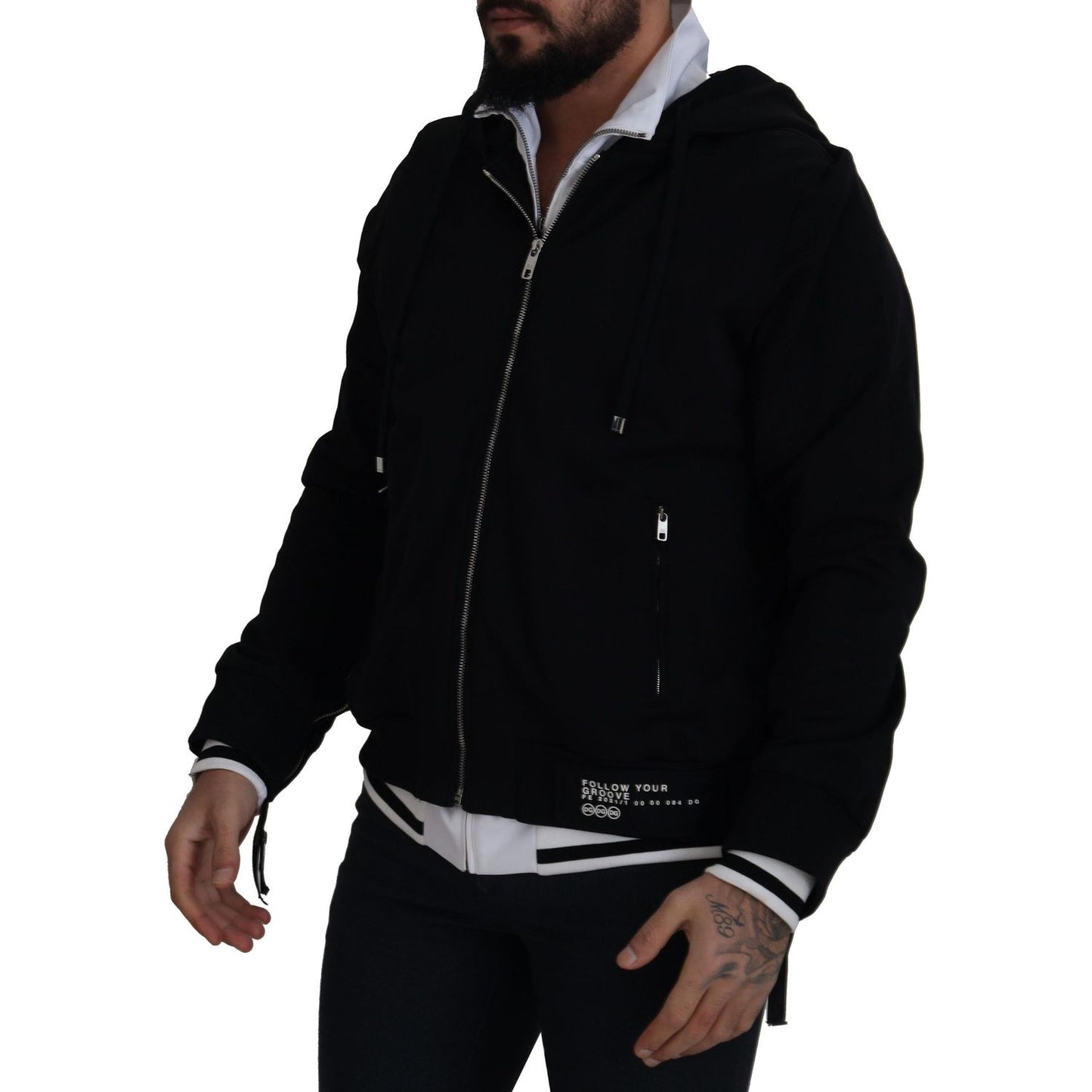 Dolce & Gabbana Black Polyester Hooded Full Zip Jacket Dolce & Gabbana