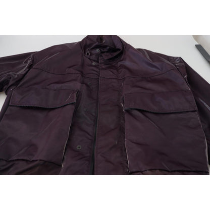 Dolce & Gabbana Purple Nylon Collared Biker Coat Jacket Dolce & Gabbana