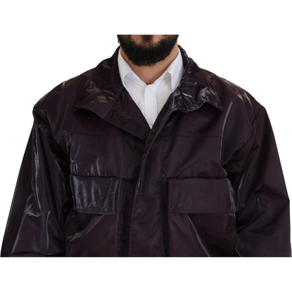 Dolce & Gabbana Purple Nylon Collared Biker Coat Jacket Dolce & Gabbana