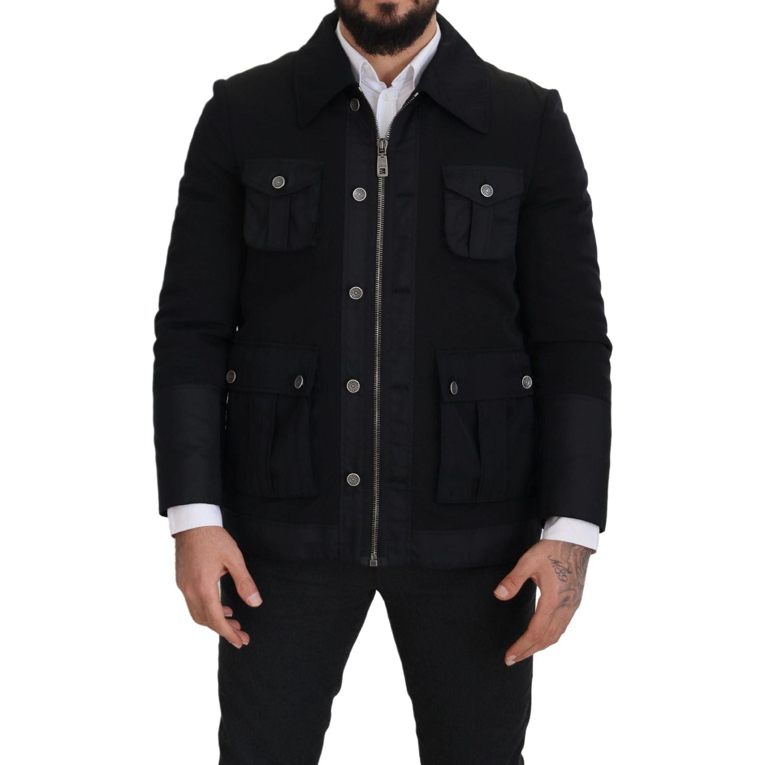 Dolce & Gabbana Black Wool Collared Full Zip Jacket