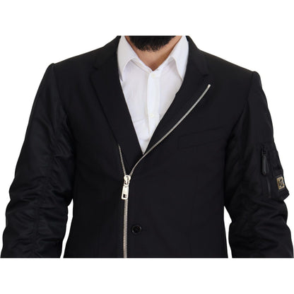 Dolce & Gabbana Black Wool Full Zip Long Sleeves Jacket Dolce & Gabbana