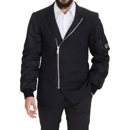 Dolce & Gabbana Black Wool Full Zip Long Sleeves Jacket Dolce & Gabbana