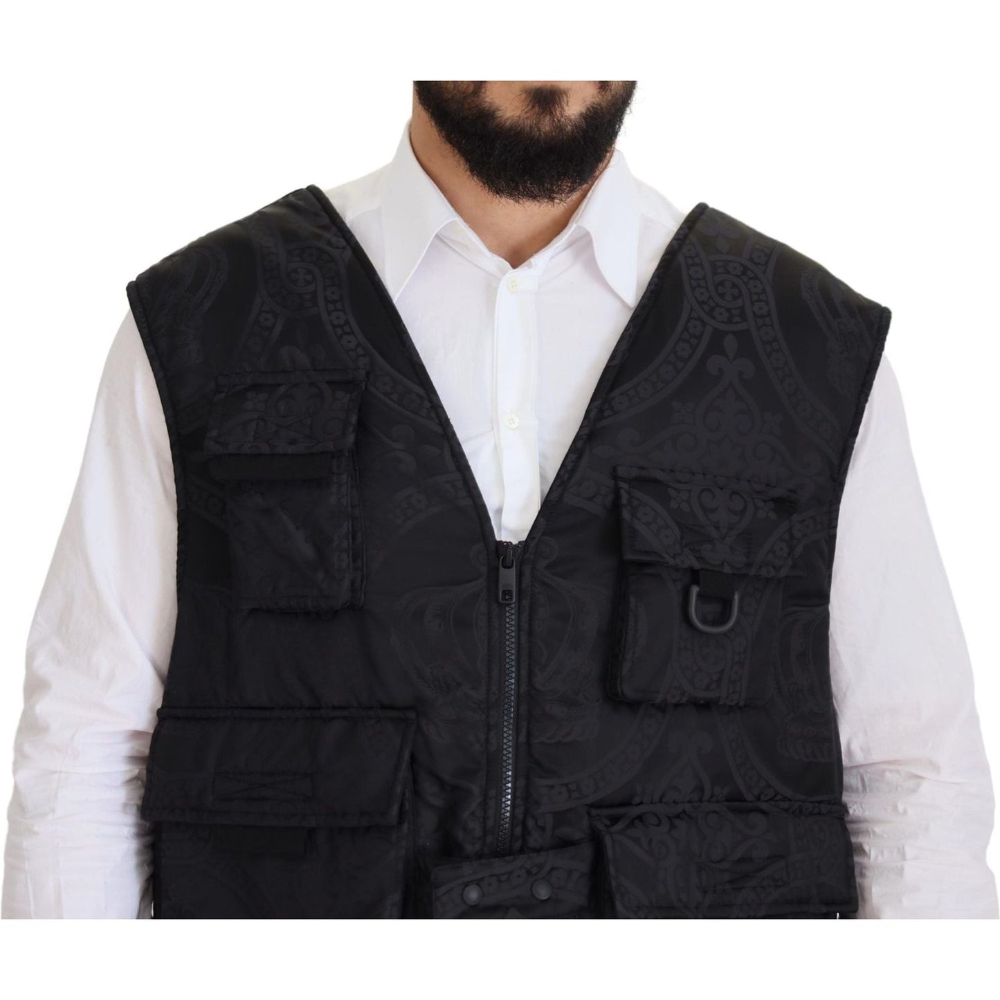 Dolce & Gabbana Black Nylon Full Zip Sleeveless Jacket Dolce & Gabbana