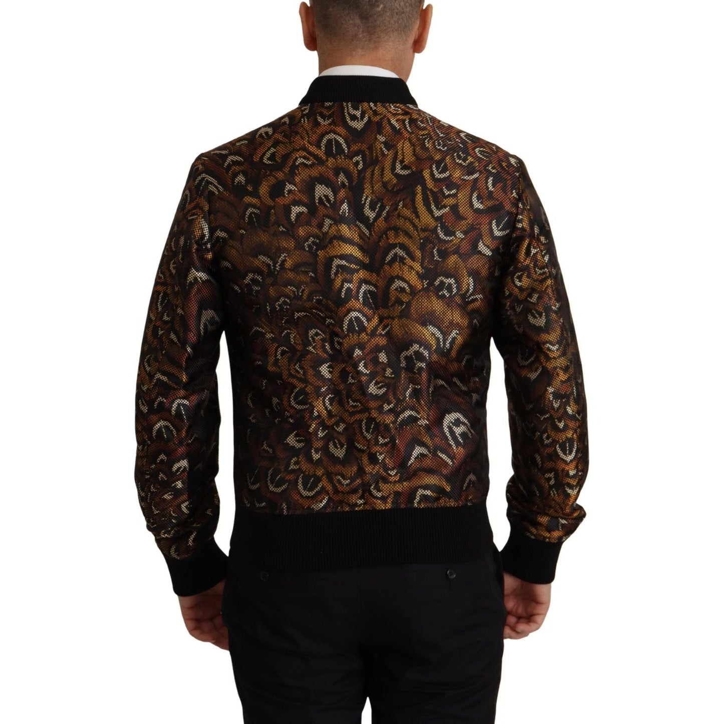 Dolce & Gabbana Brown Feather Full Zip Blouson Jacket Dolce & Gabbana