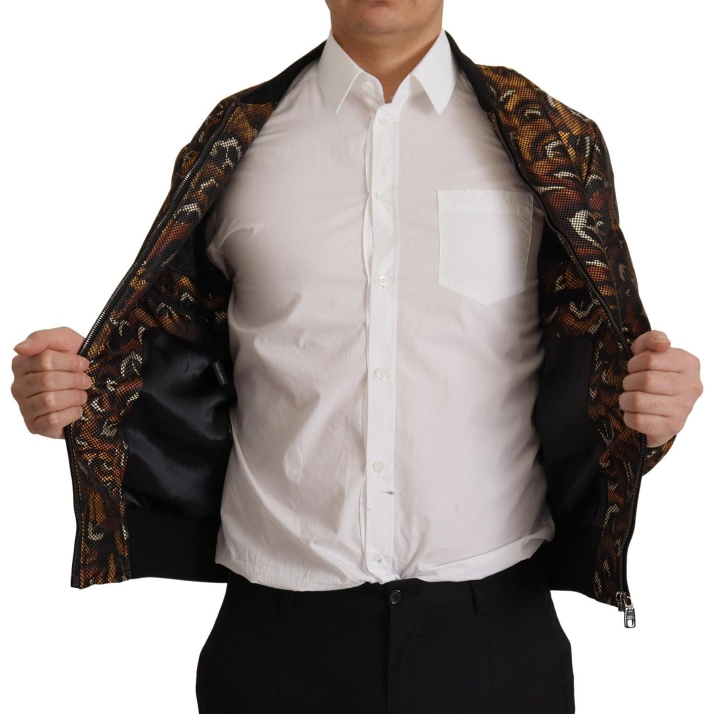 Dolce & Gabbana Brown Feather Full Zip Blouson Jacket Dolce & Gabbana