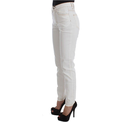 Cavalli White Cotton Blend Slim Fit Jeans Cavalli
