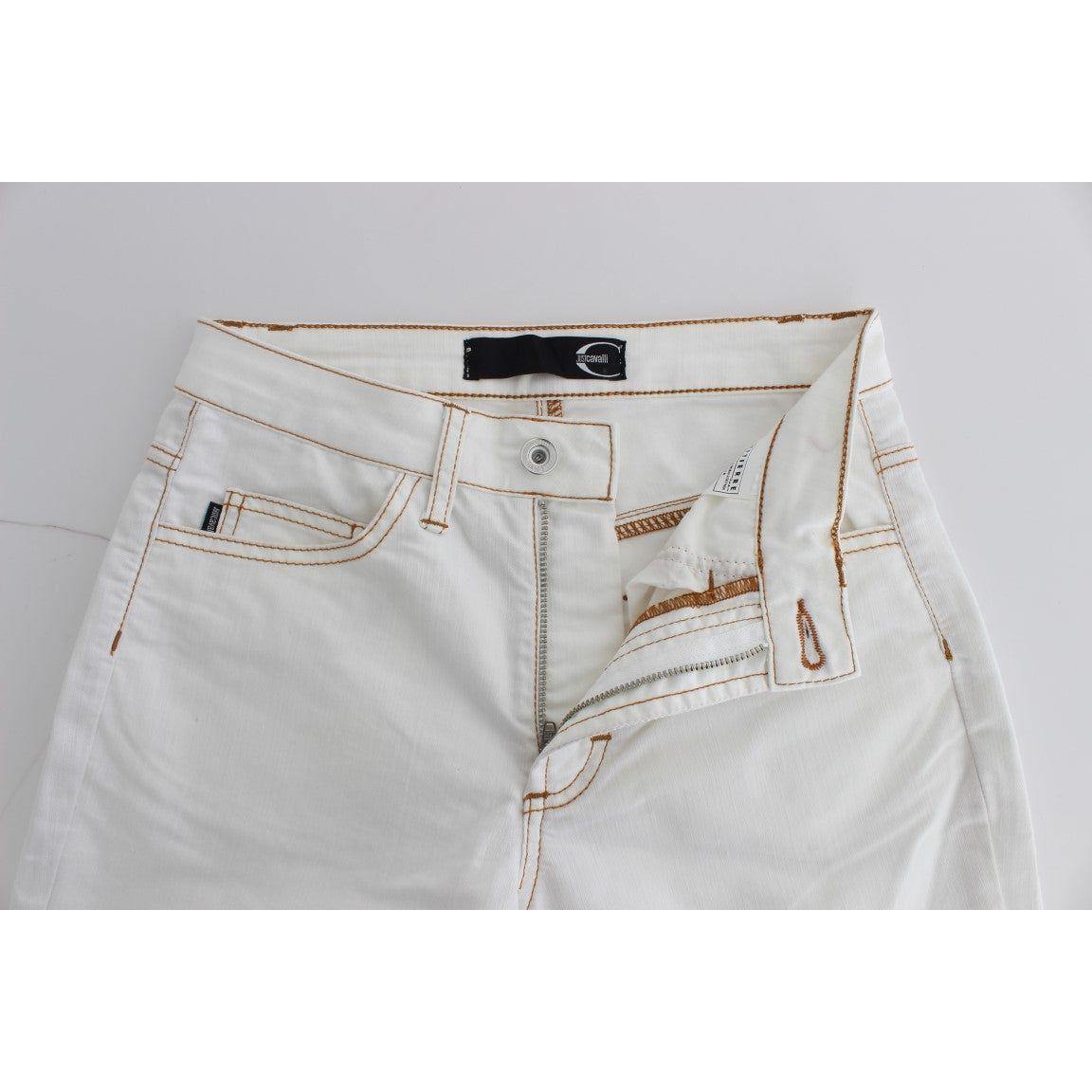 Cavalli White Cotton Blend Slim Fit Jeans Cavalli