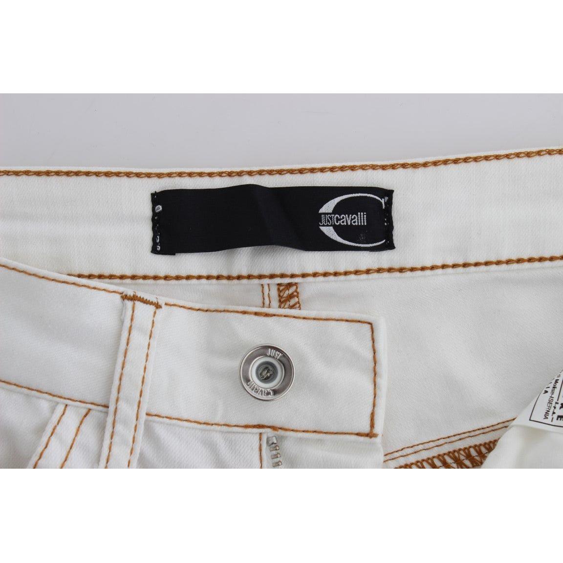 Cavalli White Cotton Blend Slim Fit Jeans Cavalli